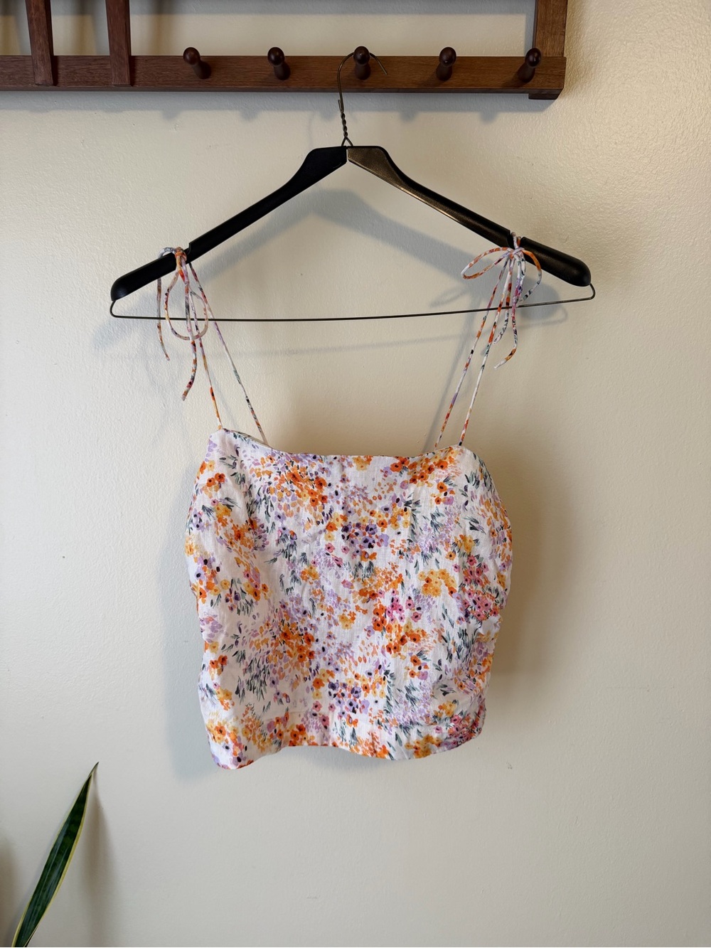 H&M White Floral Tie-Strap Camisole